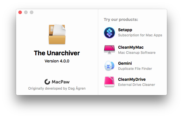 The Unarchiver 4.0.0 about